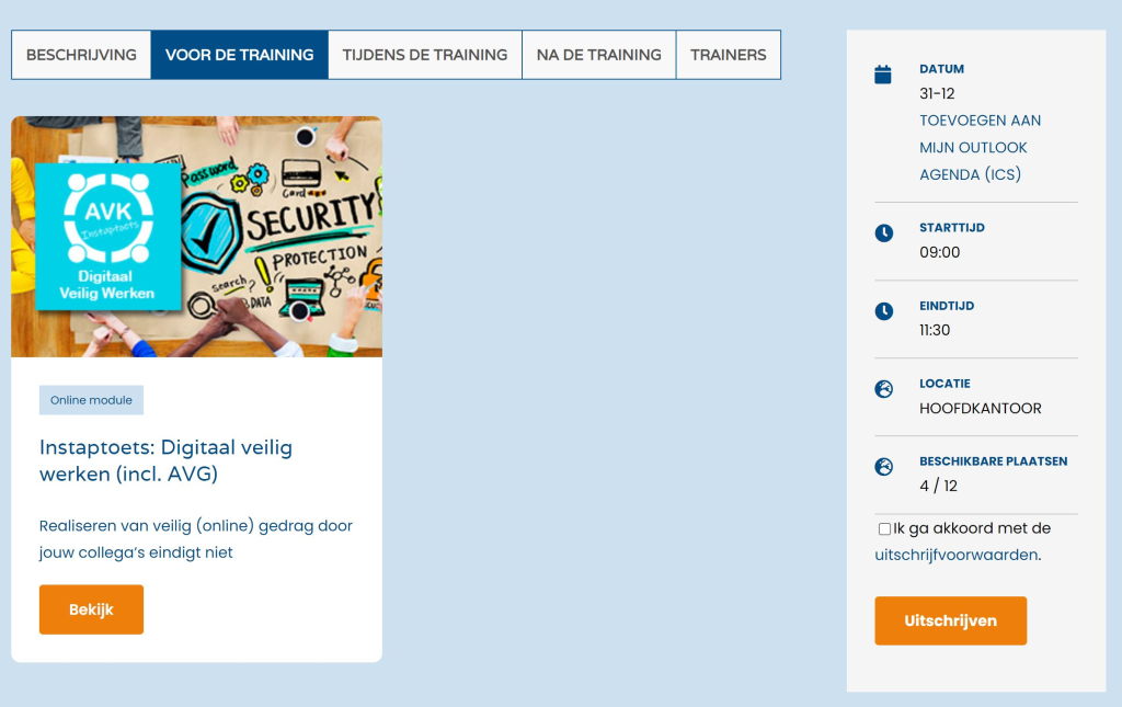 Voorbeeld deelnemersadministratie - Inschrijven training